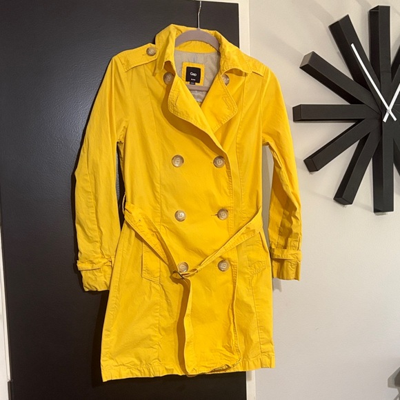 GAP Vibrant Yellow Trench Coat, EUC SZ. XS - Picture 2 of 8